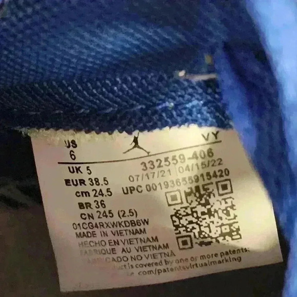 Nike Air Jordan 1 High Retro Gold Metallic Deep Royal Blue GS Sneaker, sz 6 - Picture 2 of 15